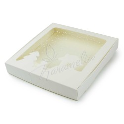 Коробка для пряників з вікном "Зимова хатинка" біла 200*200*30