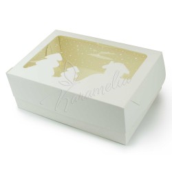 Коробка на 6 кексів з віконцем "Зимова хатка" біла, 250*170*90