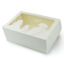 Коробка на 6 кексів з віконцем "Зимова хатка" біла, 250*170*90