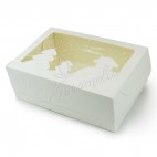 Коробка на 6 кексів з віконцем "Зимова хатка" біла, 250*170*90
