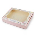 Коробка для пряників з вікном рожева з пташкою 150 * 200 * 30