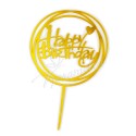 Топер акриловий "Happy birthday" коло, золото