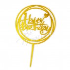 Топер акриловий "Happy birthday" коло, золото