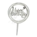 Топер акриловий "Happy birthday" коло, срібло