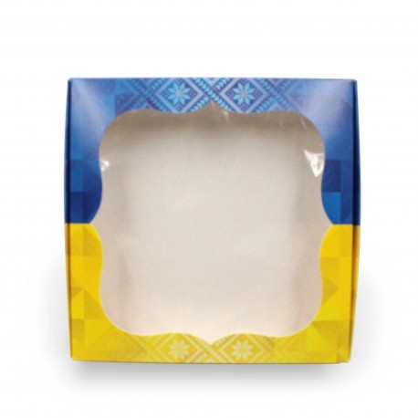 Коробка для пряників з вікном жовто-блакитна, 200*200*30