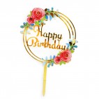 Топер акриловий "Happy birthday" з трояндами