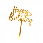 Топер акриловий "Happy Вirthday" серце, золото