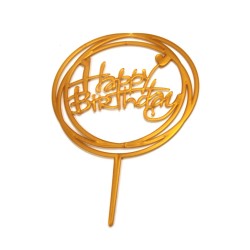 Топер акриловий "Happy Вirthday" коло два серця, бронза