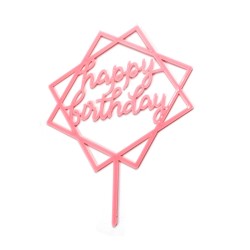 Топер акриловий "happy birthday" квадрат, рожевий