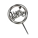 Топер акриловий "Happy birthday" коло два серця, чорний
