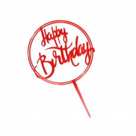 Топер акриловий "Happy Вirthday" коло, червоний