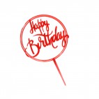 Топер акриловий "Happy Вirthday" коло, червоний