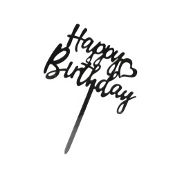 Топер акриловий "Happy Вirthday" серце, чорний