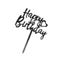 Топер акриловий "Happy Вirthday" серце, чорний