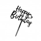 Топер акриловий "Happy Вirthday" серце, чорний