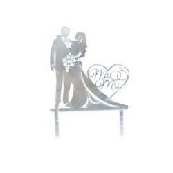 Топер "Молодята" серце mr&mrs, срібло