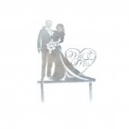 Топер "Молодята" серце mr&mrs, срібло