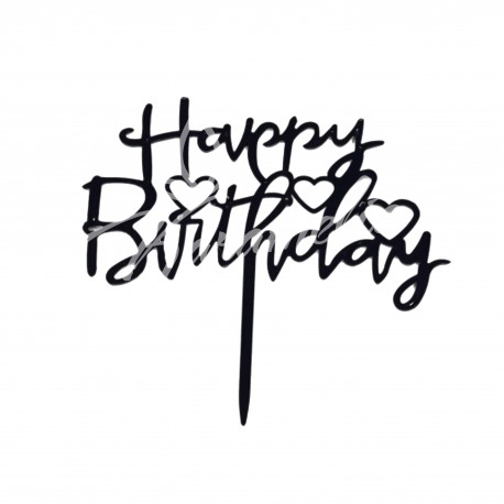 Топер "Happy Вirthday" три сердця, чорний