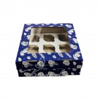 Коробка на 9 кексів з віконцем "Новорічна" (синя з шишками), 260*260*90