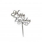 Топер акриловий "Happy birthday" срібний