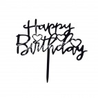 Топер "Happy Вirthday" три сердця, чорний