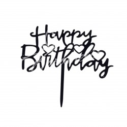 Топер "Happy Вirthday" три сердця, чорний
