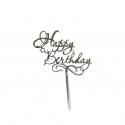 Топер акриловий "Happy birthday" срібний