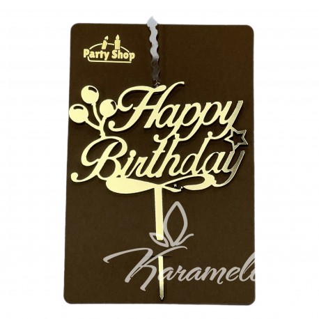 Топер акриловий "Happy birthday" золото, квадрати