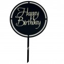 Топер чорний+золото №4 круг з прорізами "Happy Вirthday"
