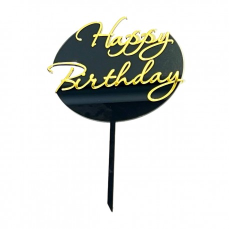 Топер чорний+золото №1 круг "Happy Вirthday"