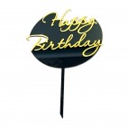 Топер чорний+золото №1 круг "Happy Вirthday"