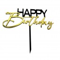 Топер чорний+золото №2 надпис "Happy Вirthday"