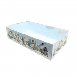 Коробка під кекс Штоллен "Зимова" 250*140*60 з прозорою кришкою