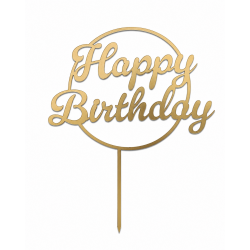 Золотий топер "Happy Birthday" №4 на палочці