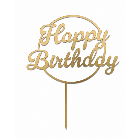 Золотий топер "Happy Birthday" №4 на палочці