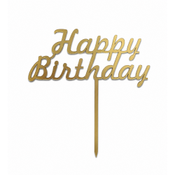 Золотий топер "Happy Birthday" №2 на палочці
