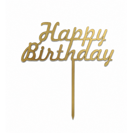 Золотий топер "Happy Birthday" №2 на палочці