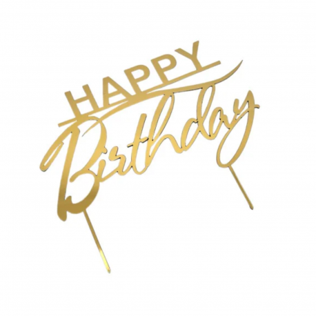 Золотий топер "Happy Birthday" на палочці